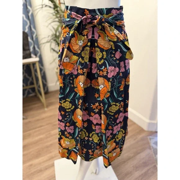 Corey Lynn Calter Kyla Midi Skirt M/L Anthropologie Paperbag Tie Waist A Line - Picture 7 of 14